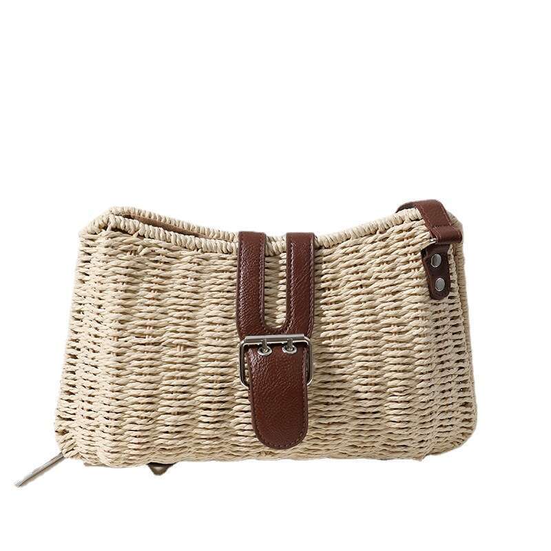 Summer Woven Bag Beach Bag Internet Celebrity S Same Style For Women S Summer New Single Shoulder Portable Straw Fashion Crossbody Rattan Woven Bag KQ