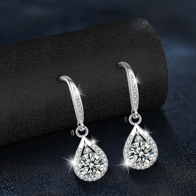 D Color Moissanite Drop Earrings 1 Carat Tear Shape S925 Silver Leverback Hooks | 3EX Cut Sparkling Teardrop Bridal Jewelry