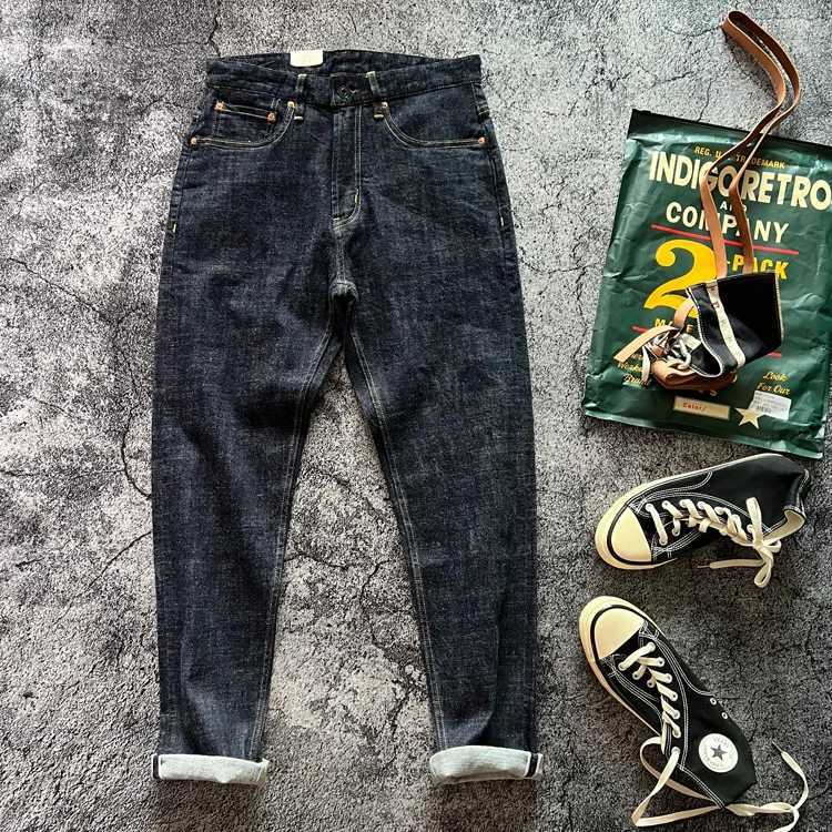 13oz Spring Autumn One Wash Raw Deep Blue Denim Jeans for Men Red Selvedge Loose Straight Pants American Vintage American Youth W250506