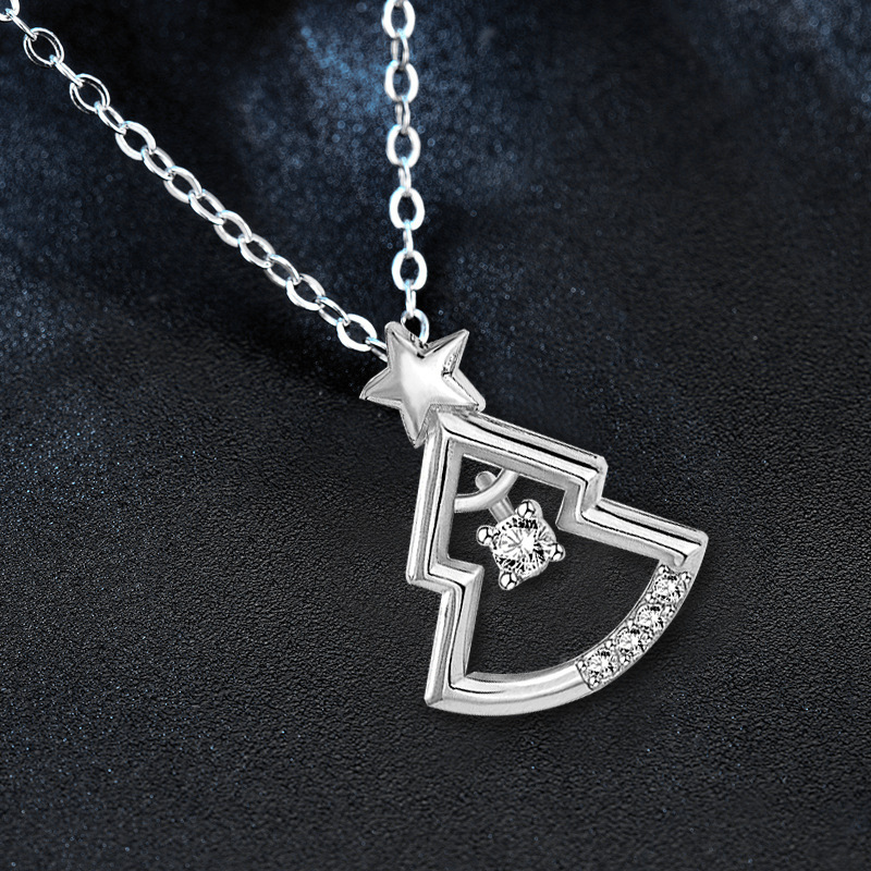 925 Silver Christmas Tree Pendant Necklace | Dainty Zircon Star Choker | Holiday Gift Jewelry for Women Girls