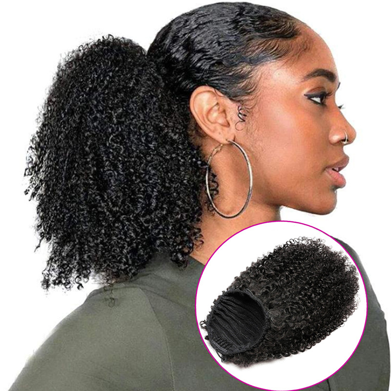 Human Hair Extensions Drawstring Ponytails With Clip-in Hair Combs Soft Lightweight and Reusable Natural Black Hair Pieces Makeup Accessory for Women 