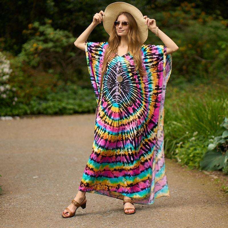 DHEssentials Fashion New Printed Beach Kaftan Long Loose Bikini Cover up