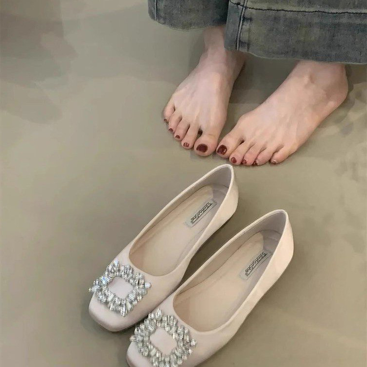 2025 designer heels women fashion loafers womens flats sandal glitter rhinestone luxury low-heel shoes satin face elegant grey beige black comfortable