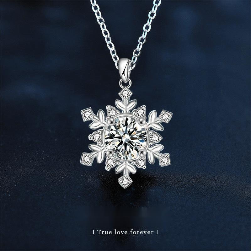 925 Sterling Silver Snowflake Necklace for Women with Moissanite Pendant, Elegant Winter Jewelry Gift for Christmas and Daily Wear