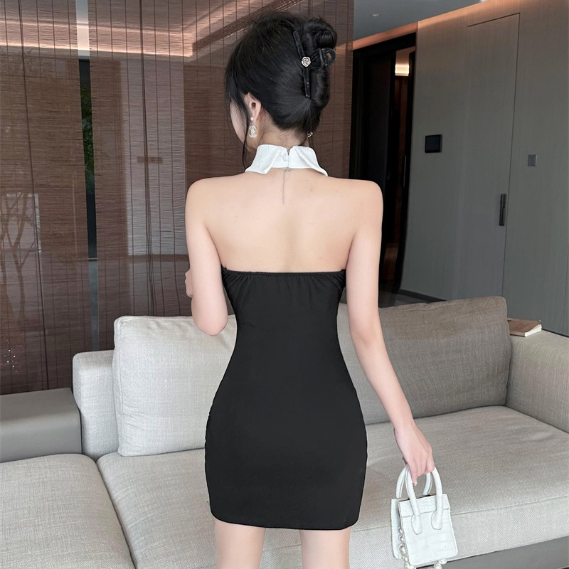F43120 Summer 2025 women's pure sexy splicing halter neck dress