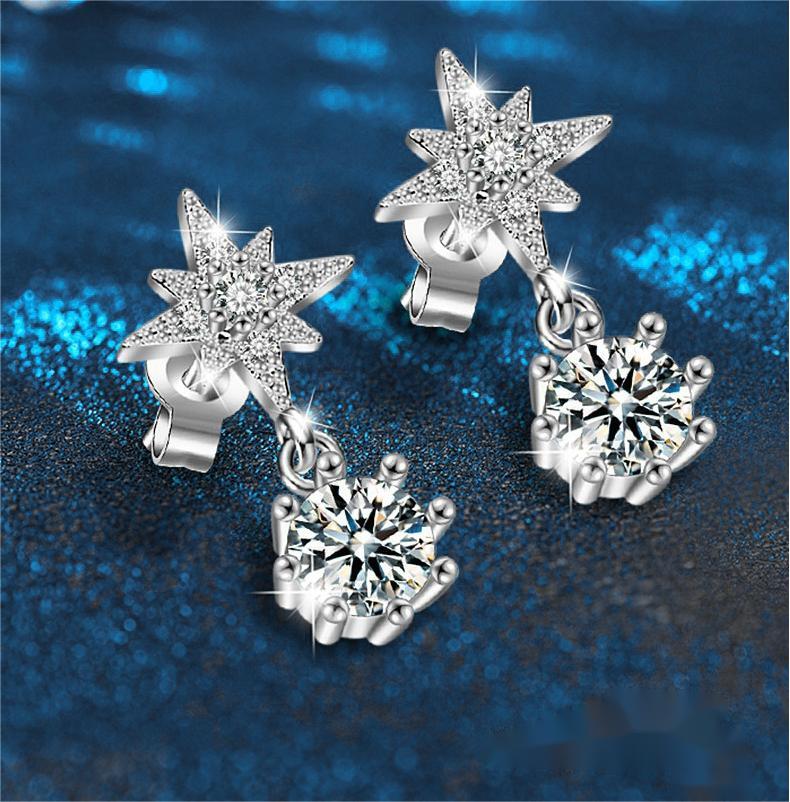 Six-Pointed Star Sterling Silver Earrings - Elegant Moissanite Jewelry - Perfect for Romantic Gifts