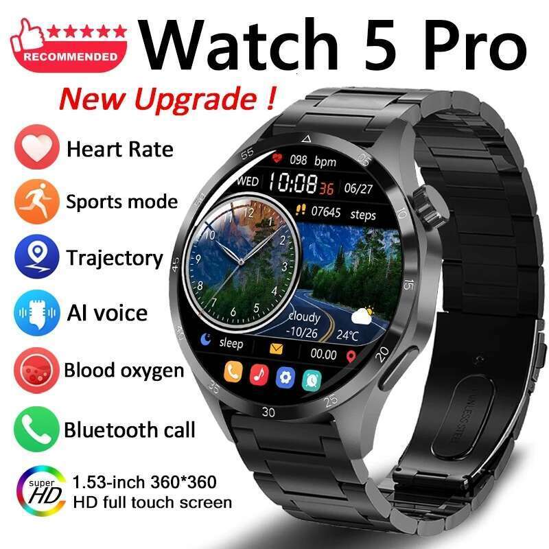 2025New GT5 Pro GPS Smart Watch Men 360*360 AMOLED Screen Heart rate BT call IP68 Waterproof Sport Smartwatch For Huawei