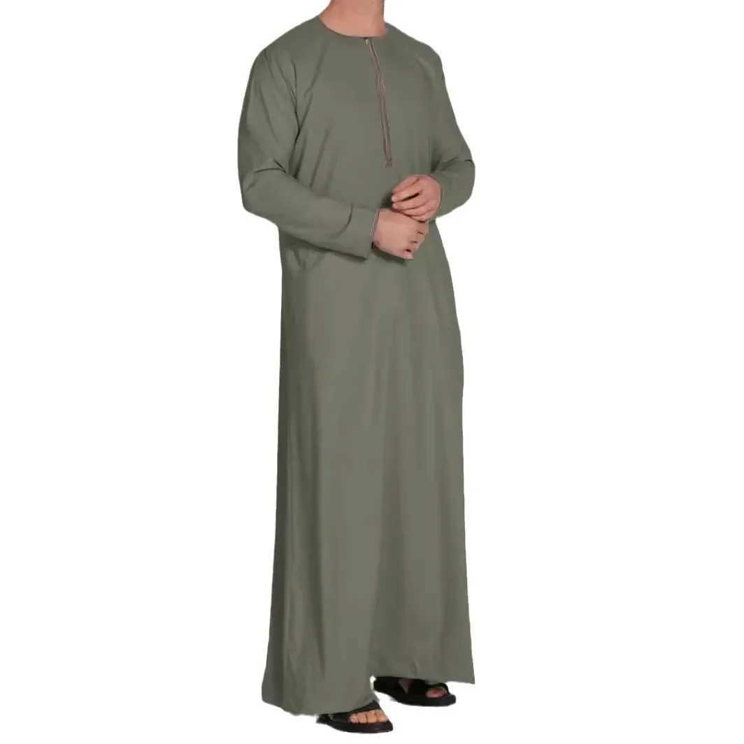 Solid Dubai Turkish Muslims Dress Muslim Men Jubba Thobe Long Sleeve Thin Robes Kaftan O-neck Islamic Arabic Fashion Men CaftanXJ250506