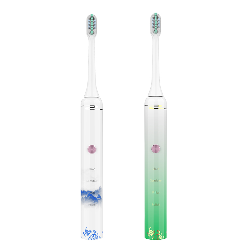 Chinese Style Teenager Electric Toothbrush Waterproof Rechargeable Smart Toothbrush Electrical with Blue Floral Design