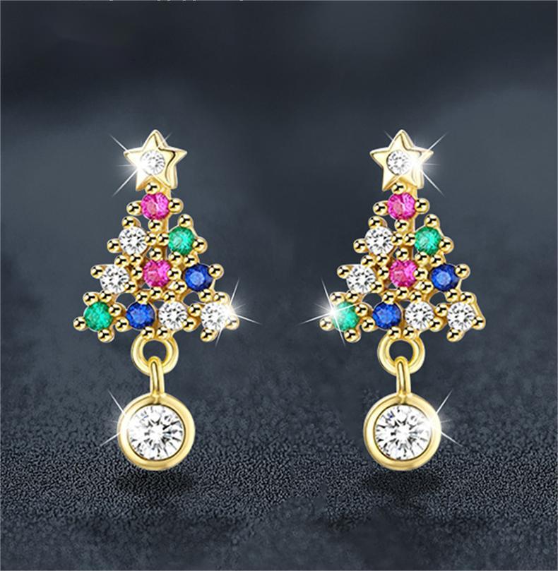 Festive Gifts: S925 Sterling Silver Colored Stone Christmas-Themed Studs