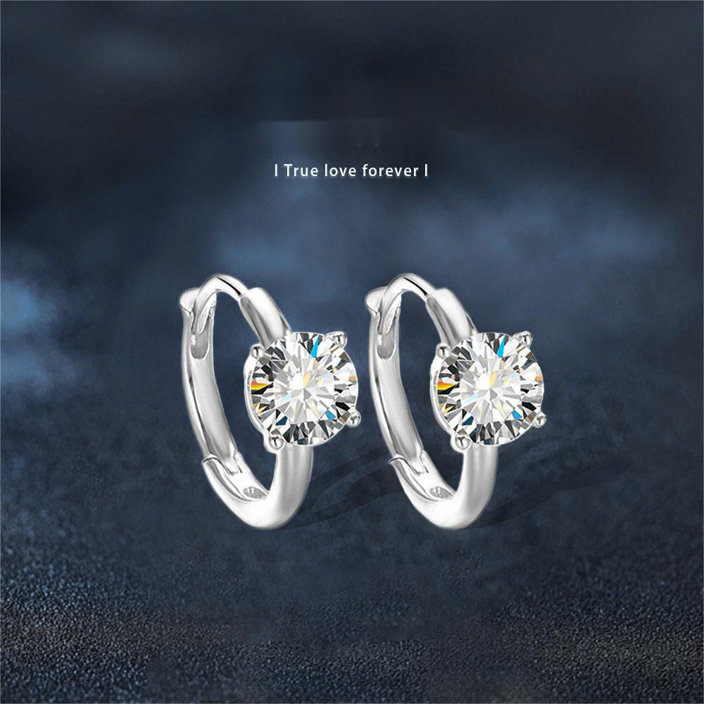 Chic Minimalist Design of S925 Pure Silver Ring-Shaped Earring Set With Genuine Moissanite