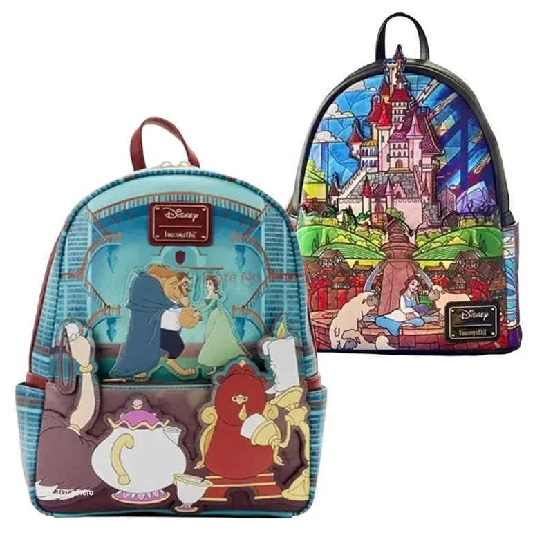 Disney Loungefly Disney Bags Beauty And The Beast Library Castle Scene Mini Backpacks Cartoon Double Shoulder Women Portable BackpackXJ250506