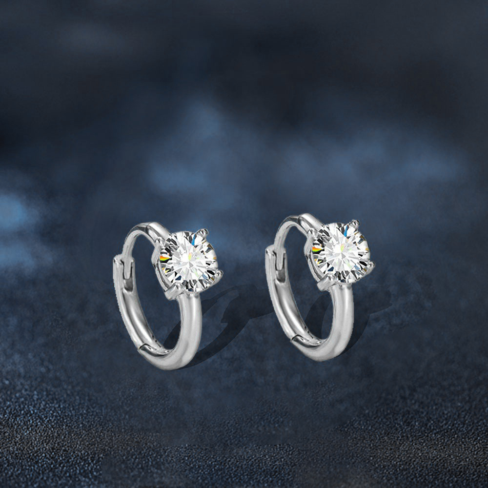 Chic Minimalist Design of S925 Pure Silver Ring-Shaped Earring Set With Genuine Moissanite