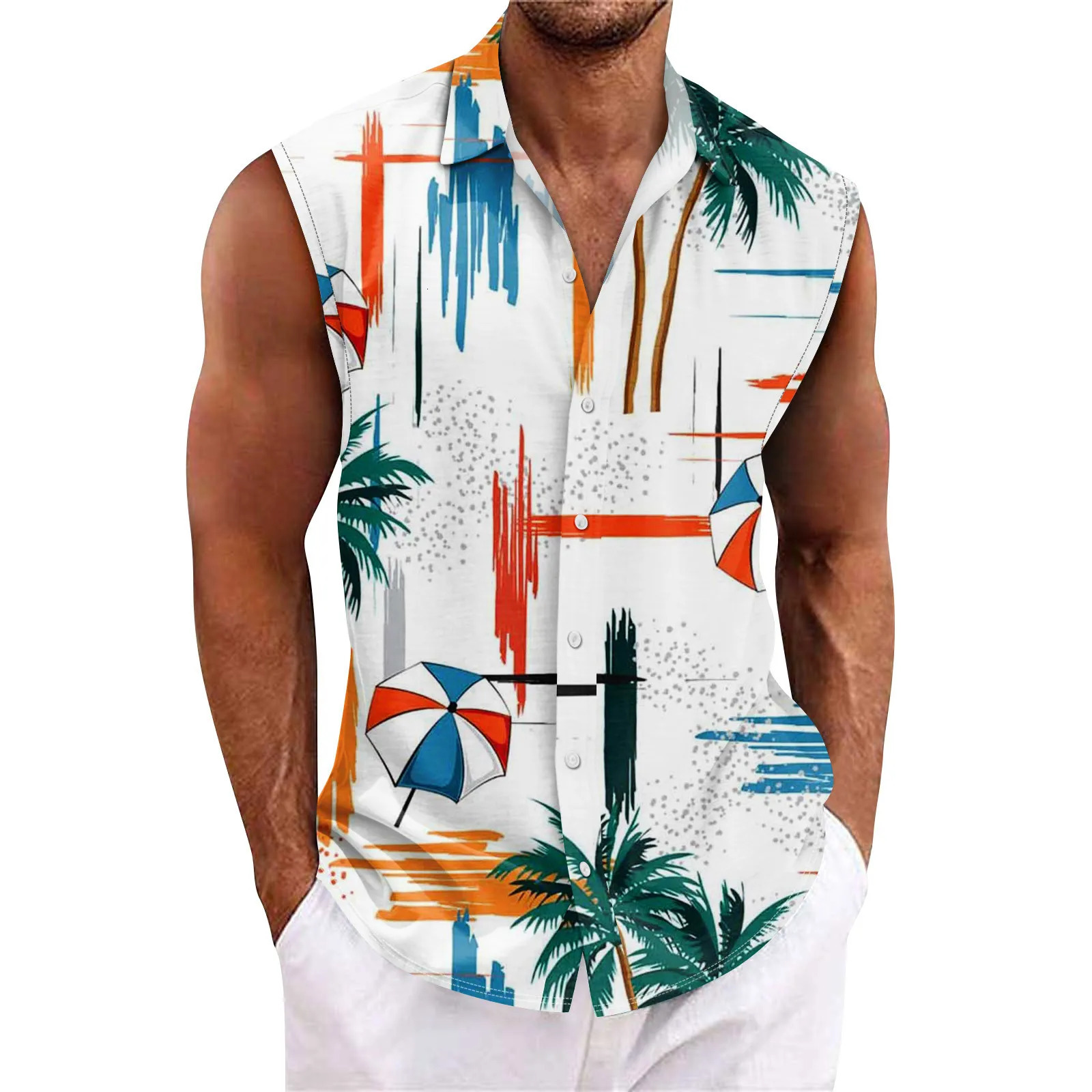 Mens summer surfing beach vest casual sleeveless shirt loose fitting Hawaiian underwear mens gym 250430
