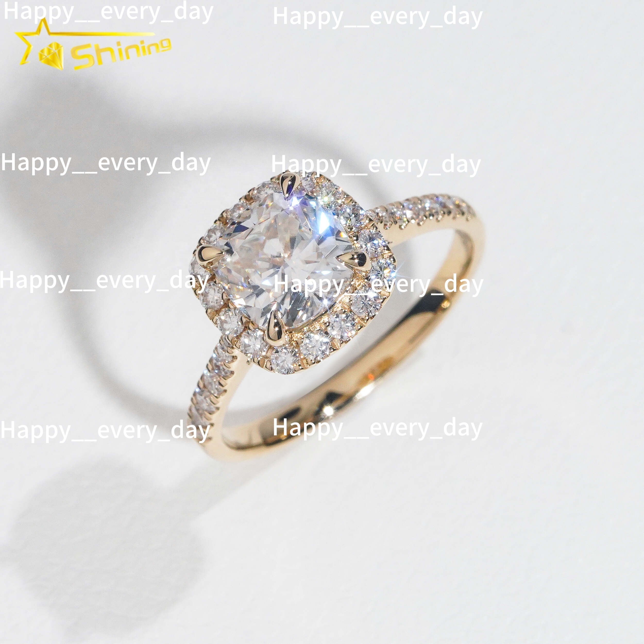 18K Gold Plated S925 2Carat Cushion Cut VVS Halo Moissanite Engagement Ring for Women Solitaire Moissanite Diamond Promise Ring