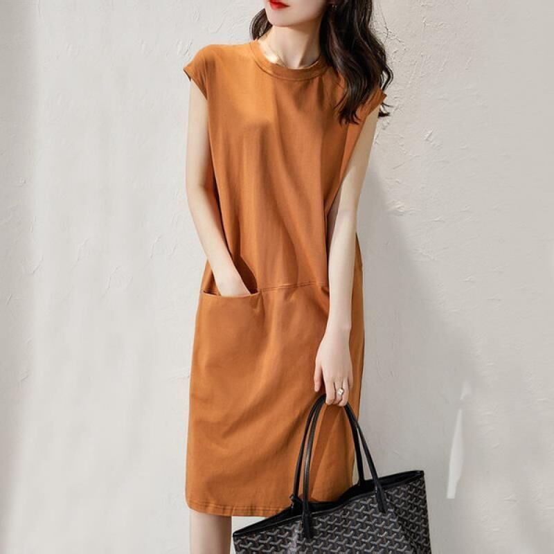 LL42155 New summer popular loose slim solid color T-shirt Korean fairy skirt