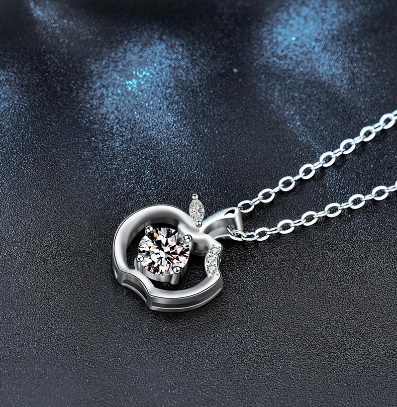 925 Sterling Silver Apple Pendant Necklace for Women | Moissanite Clavicle Chain | Peace Christmas Eve Gift with Sparkle Stone