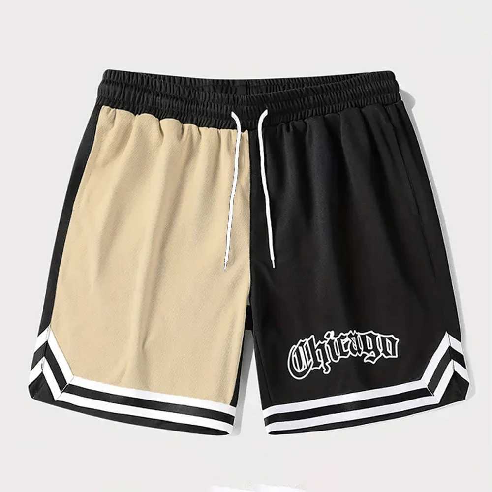 Mens Shorts Chicago Lettering Print Shorts for Men Quick Dry Basketball Shorts Summer Drawcord Elastic Waist Short Pants MaleT250506