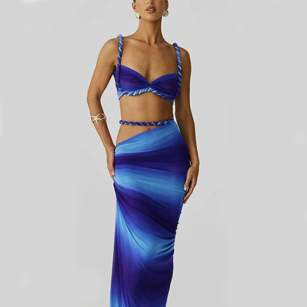 Women's Designer Swimsuit Beach Vacation Style Tanknis 2025 Summer New Arrival - Sexy Backless and Leg-Exposing Halter Top & Bodycon Hip-Wrapping