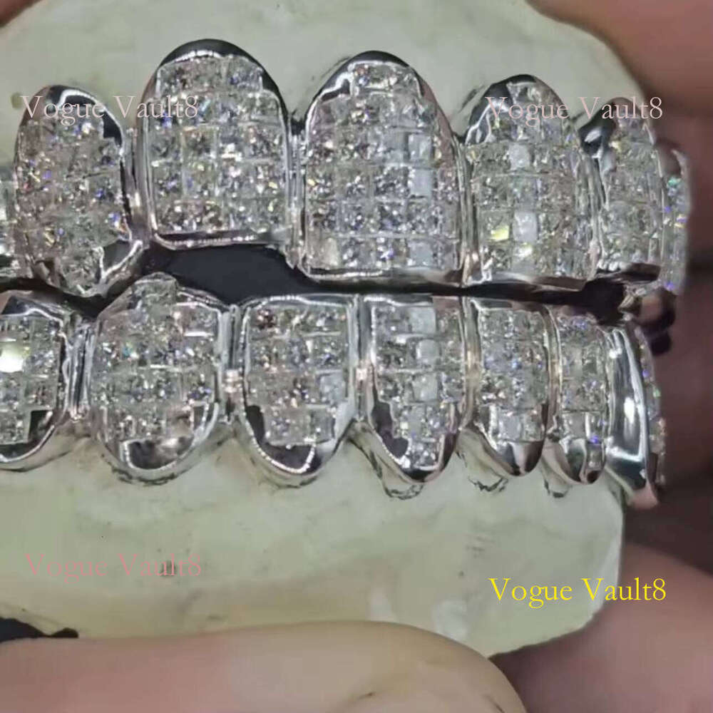 Sterling Sier Custom Made Iced Out Buss Down Invisible Setting Lab Grown Grillz Dia Teeth