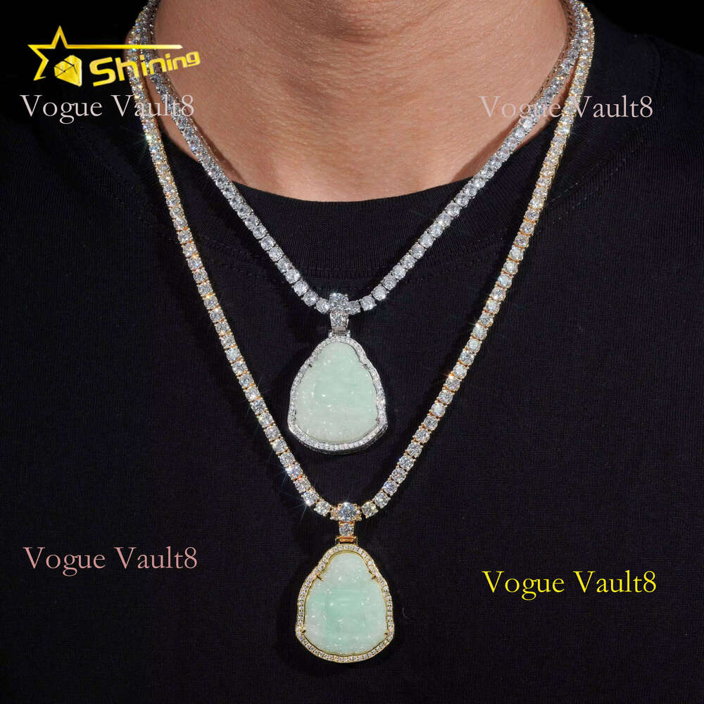 Fast Shipping Moissanite Hip Hop Jewelry Sterling Sier Iced Out Moisaanite Green Jade Buddha Pendant Pass Dia Tester