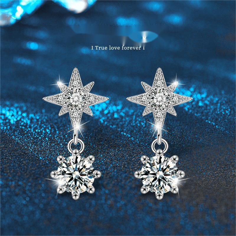 Six-Pointed Star Sterling Silver Earrings - Elegant Moissanite Jewelry - Perfect for Romantic Gifts