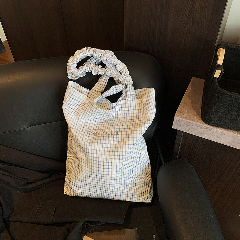 Wholesale casual canvas bag, Korean-style laid-back underarm bag for women, 2025 new checkered tote bag, pleated single shoulder bag