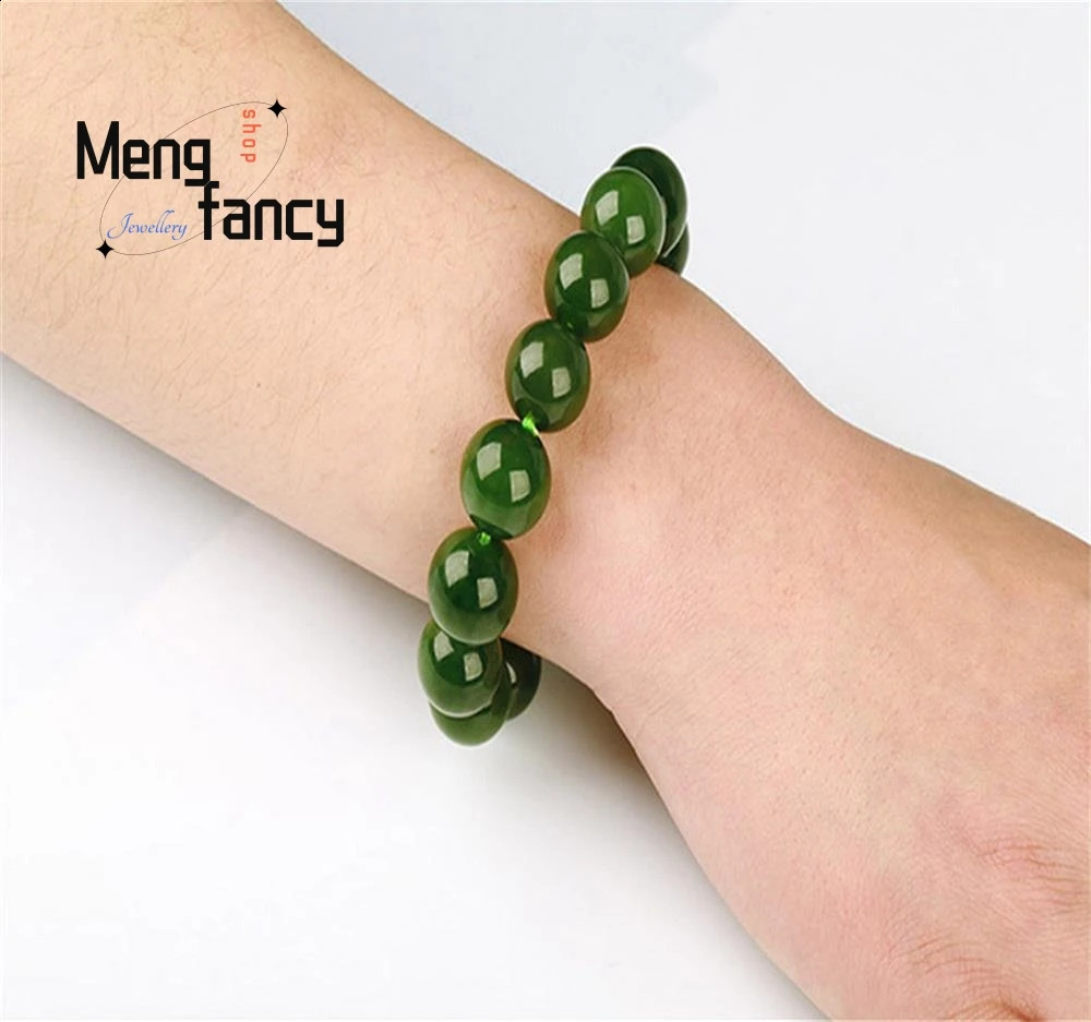 Natural Hetian Jade Jasper Elastic Bracelet Charm Exquisite Jewelry Couple Personalized Bead Mens Holiday Gift 250425