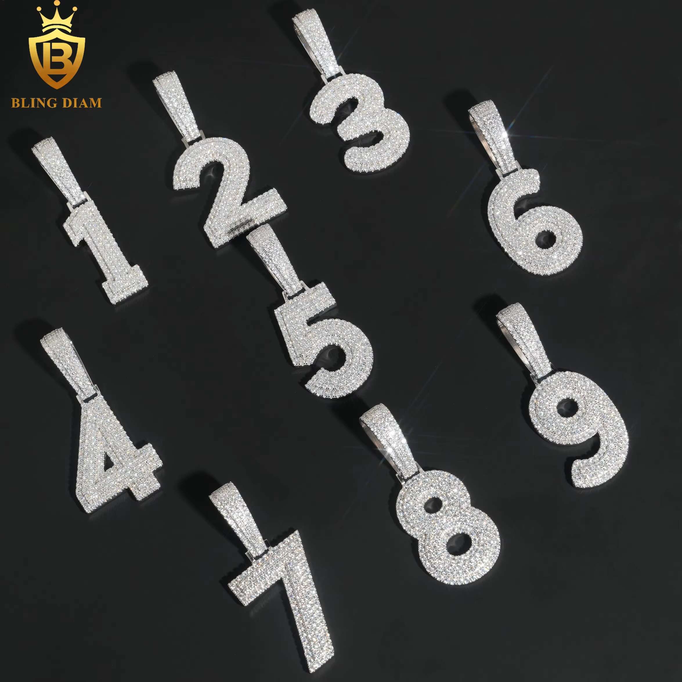 Iced Out Diamond Vvs Moissanite Custom Number Pendant 925 Sterling Silver Hiphop Rapper Jewelry Men