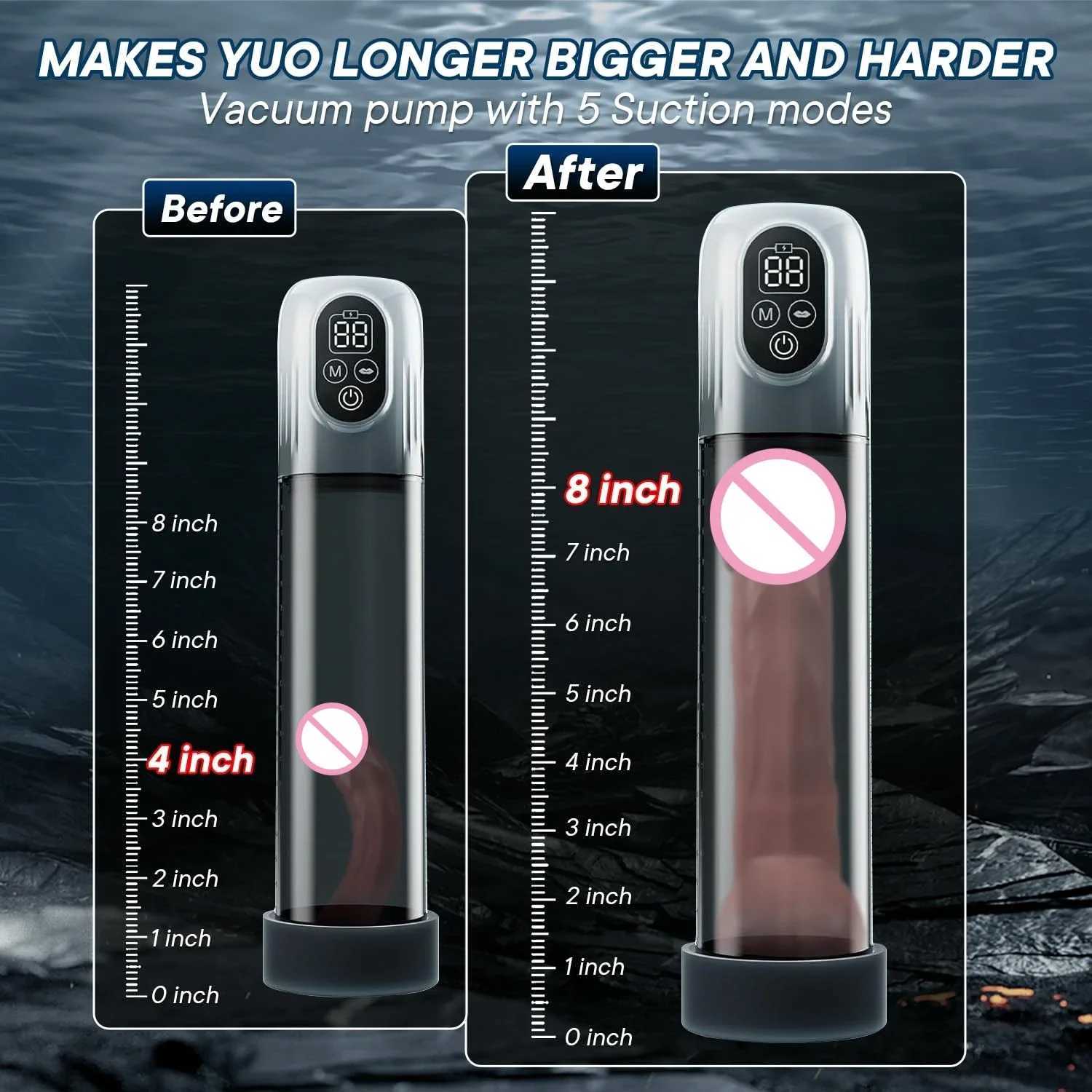 LCD electric penis pump automatic male masturbation vacuum pump with 4 training pressures and 5 temptation modes adult sex toy W250506