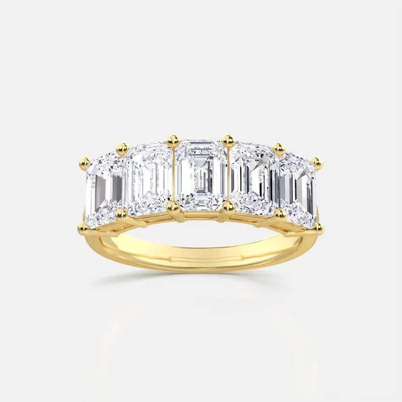 Beautiful Five Stone Emerald Cut Lab Grown Diamond Half Eternity Wedding Band Ring Excellent Cut Amazing Wedding Gift for Her
