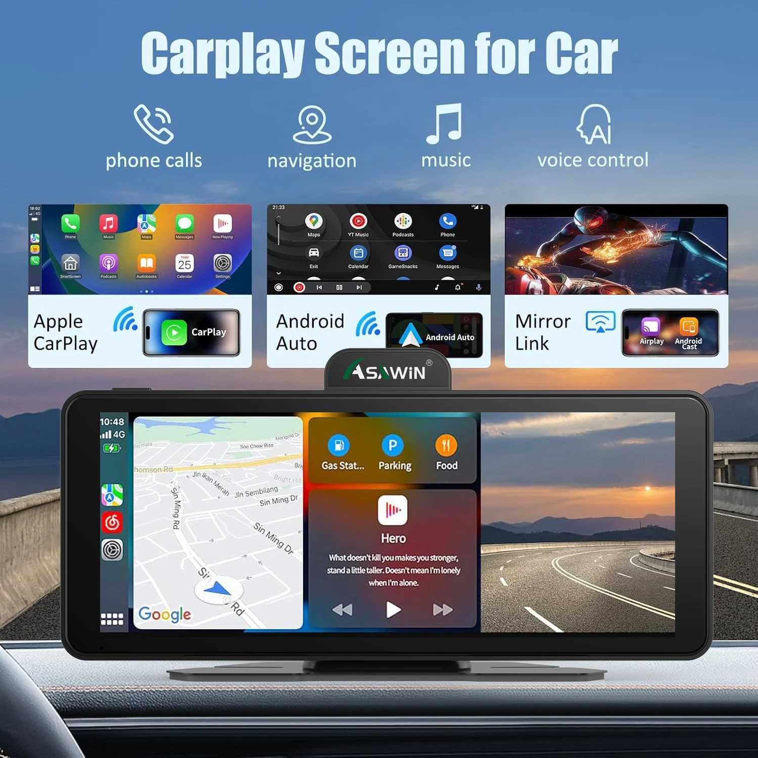 car dvr Wireless Carplay WIFI Bluetooth 4k Dash Cam Dual lens Asawin 6.86 HD Touch screen Voice control Siri Gps Navigation FM AUX R250506