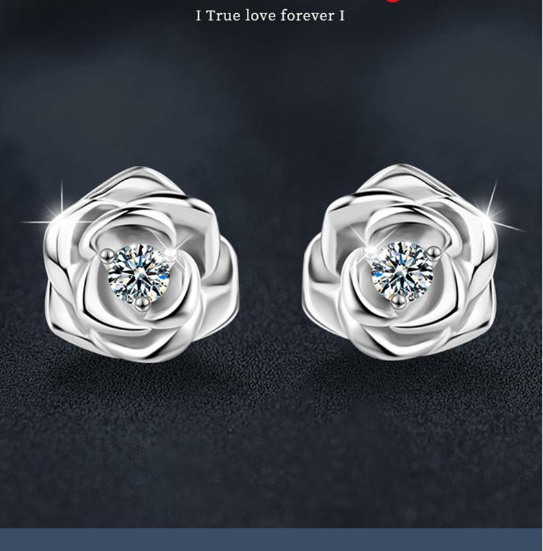 925 Sterling Silver Moissanite Rose Flower Stud Earrings for Women Jewelry Gift