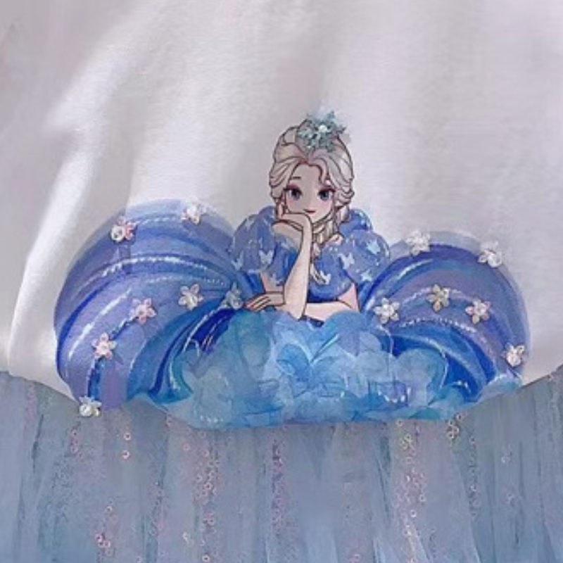 DISNEY Elsa princess kids designer clothes Girls summer outfit children's short-sleeved t-shirt two-piece set baby half-skirt.