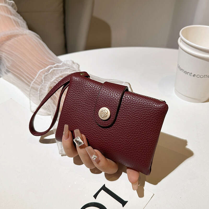 Women's New Lychee Pattern Solid Color Card Bag Thin Short Simple Zero Wallet designer bag