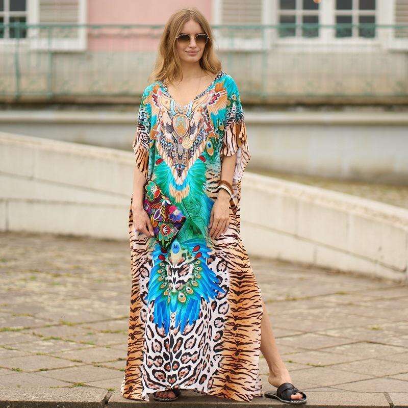 DHEssentials Fashion New Printed Beach Kaftan Long Loose Bikini Cover up
