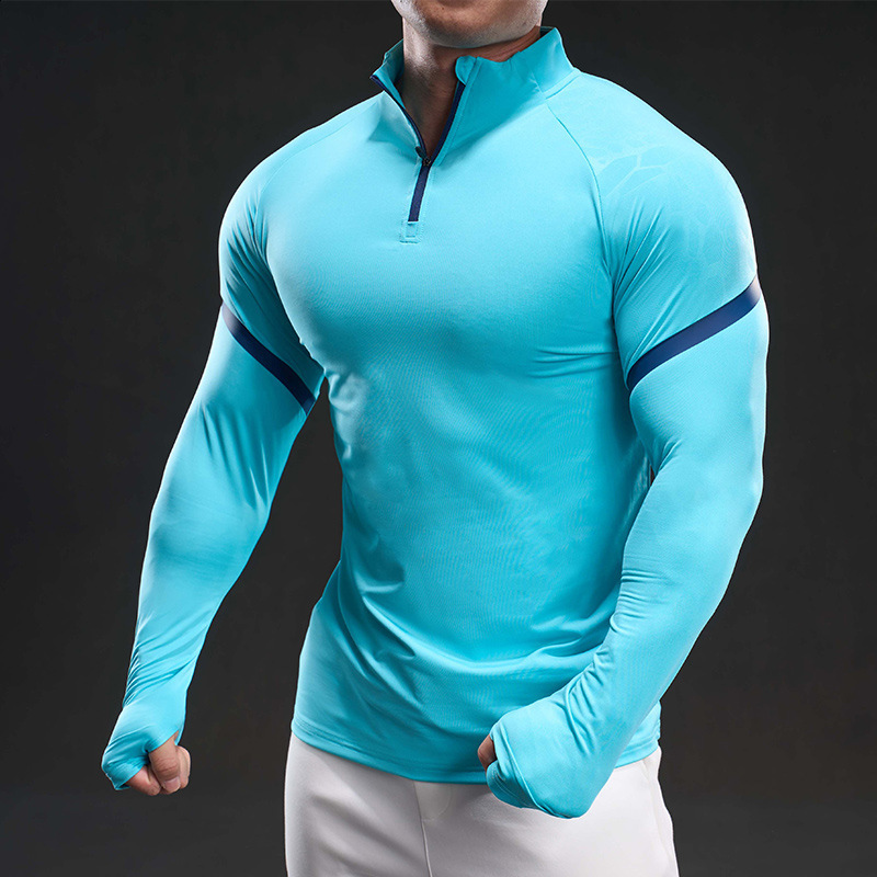 Long sleeved mens casual fashion sports slim fit elastic fitness outdoor top mens yoga trend