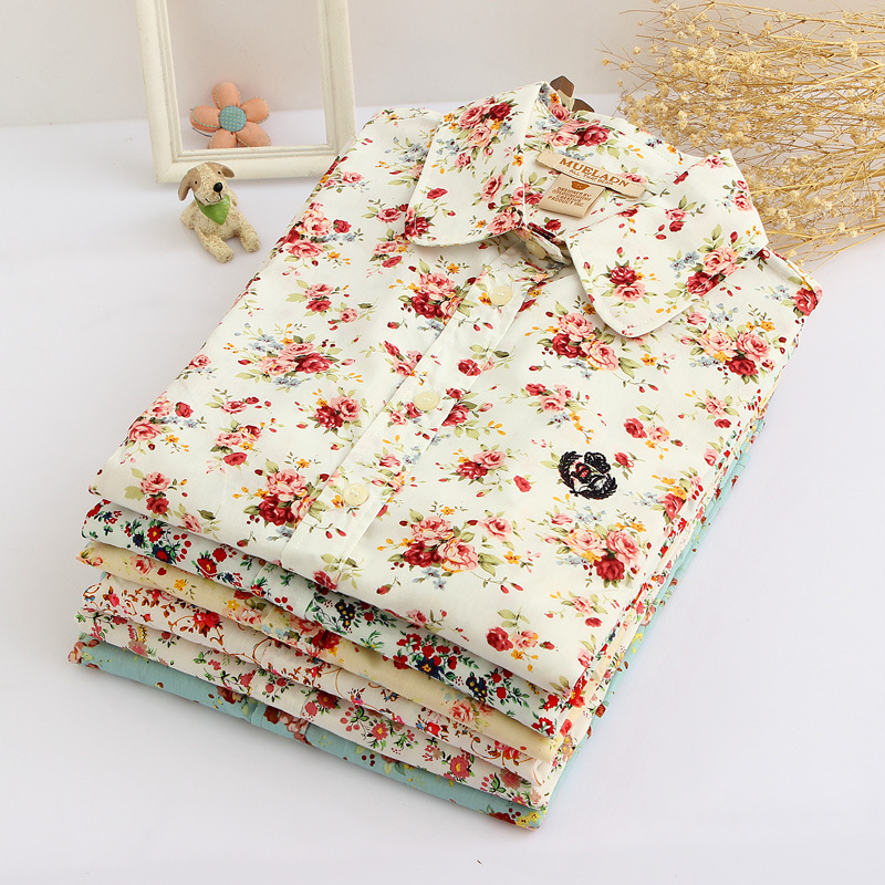 New Floral Long Sleeve Vintage Blouse Cherry Turn Down Collar Shirt Blusas Feminino Ladies Blouses Womens Tops Fashion