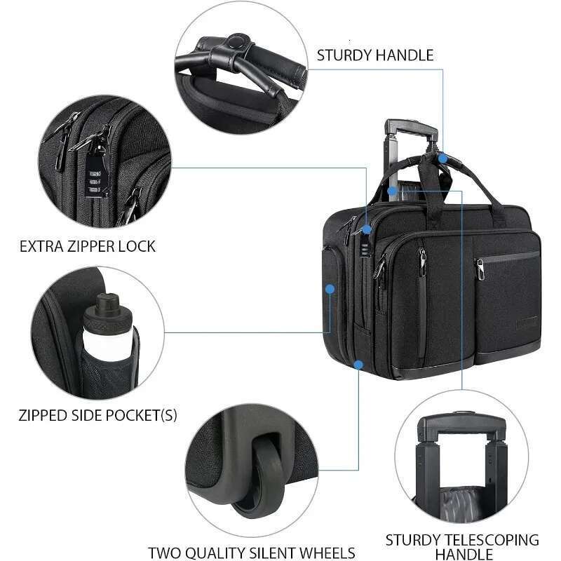 17.3 Inch Bag, Waterproof Overnight Rolling Bags, Laptop Bags for Travel/Work/Business,Stylish Carry on Briefcase