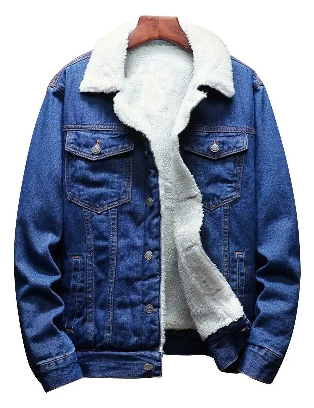 New winter wool thick denim jacket mens lapel Sherpa retro jeans truck jacket denim park jacket W240914 - view 4