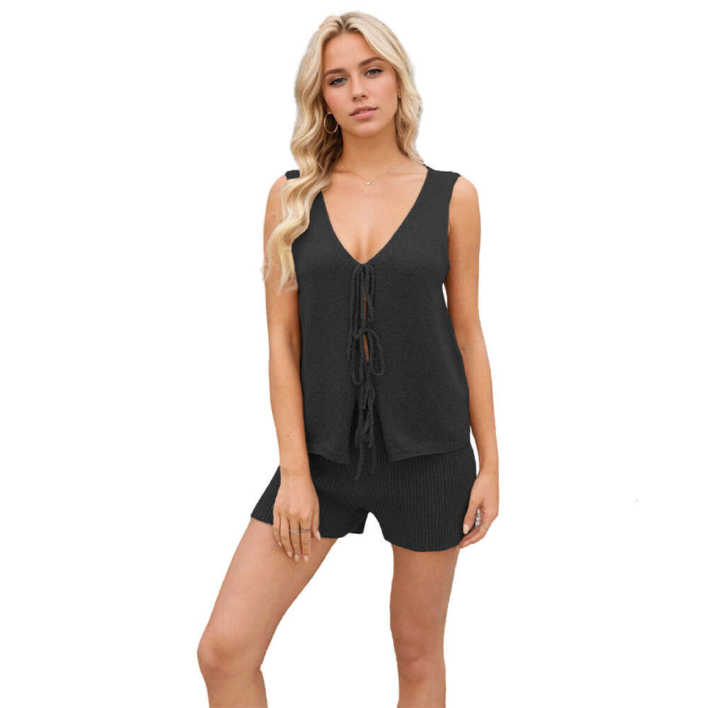hoodie Women's Wear New Summer Tiktok Women's V-Neck Casual Strap Vest Knitted Set jacket