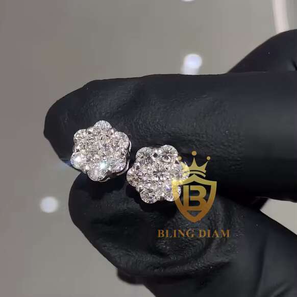 Read to Ship D VVS Moissanite Stud Earring 925 Sterling Silver 10k 14k 18k Plated Hip Hop Earrings Earring Flower Ear Rings