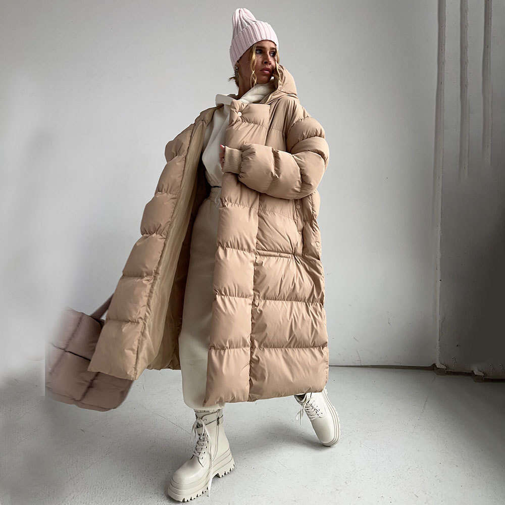 Women's Wear Long Winter New Style, Warm And Thick, Hidden Button Long Hooded Cotton Jacket