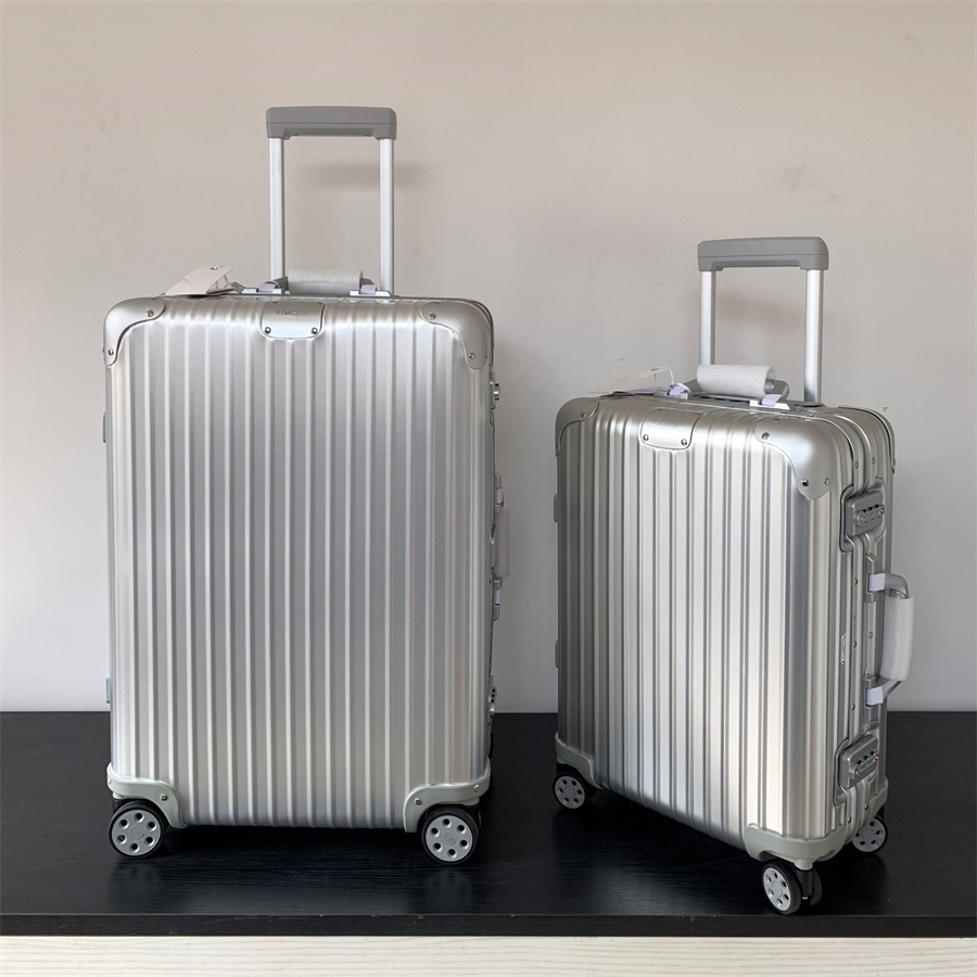 Lanjia- Design Suitcase Boarding Metallic Rolling Suitcases Aluminium Alloy Luggage Genuine Leather Handle Trolley Case Travel Valise Large Capacity 0B43e