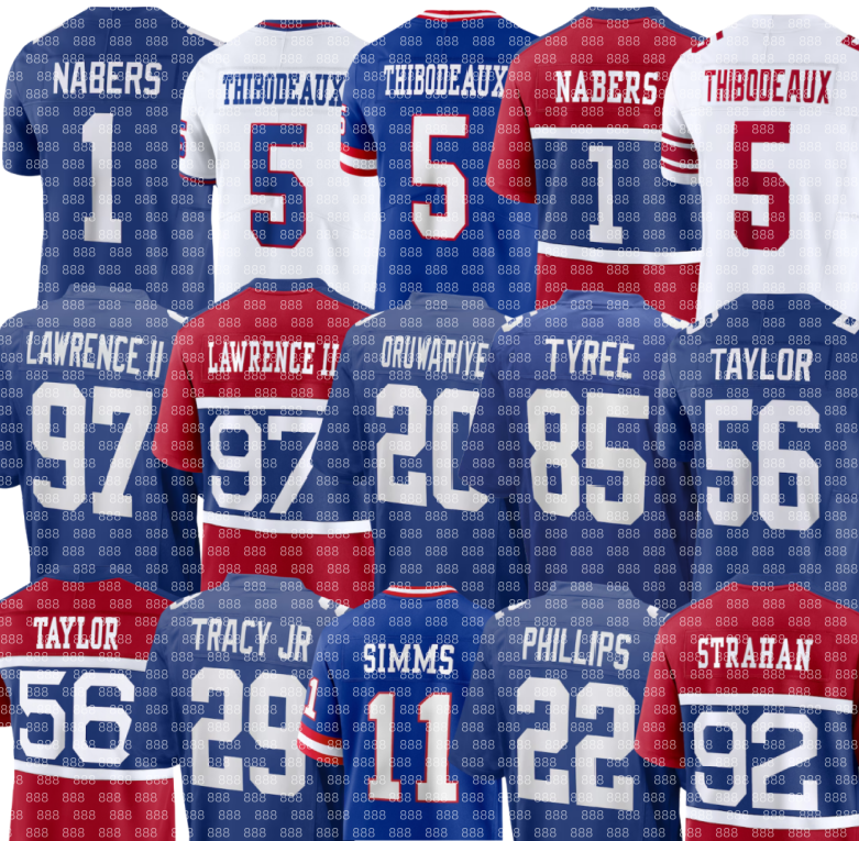 Giants Lawrence Taylor Michael Strahan Malik Nabers Kayvon Thibodeaux Dexter Lawrence II Russell Wilson Deonte Banks Devin Singletary Brian Burns Football Jersey