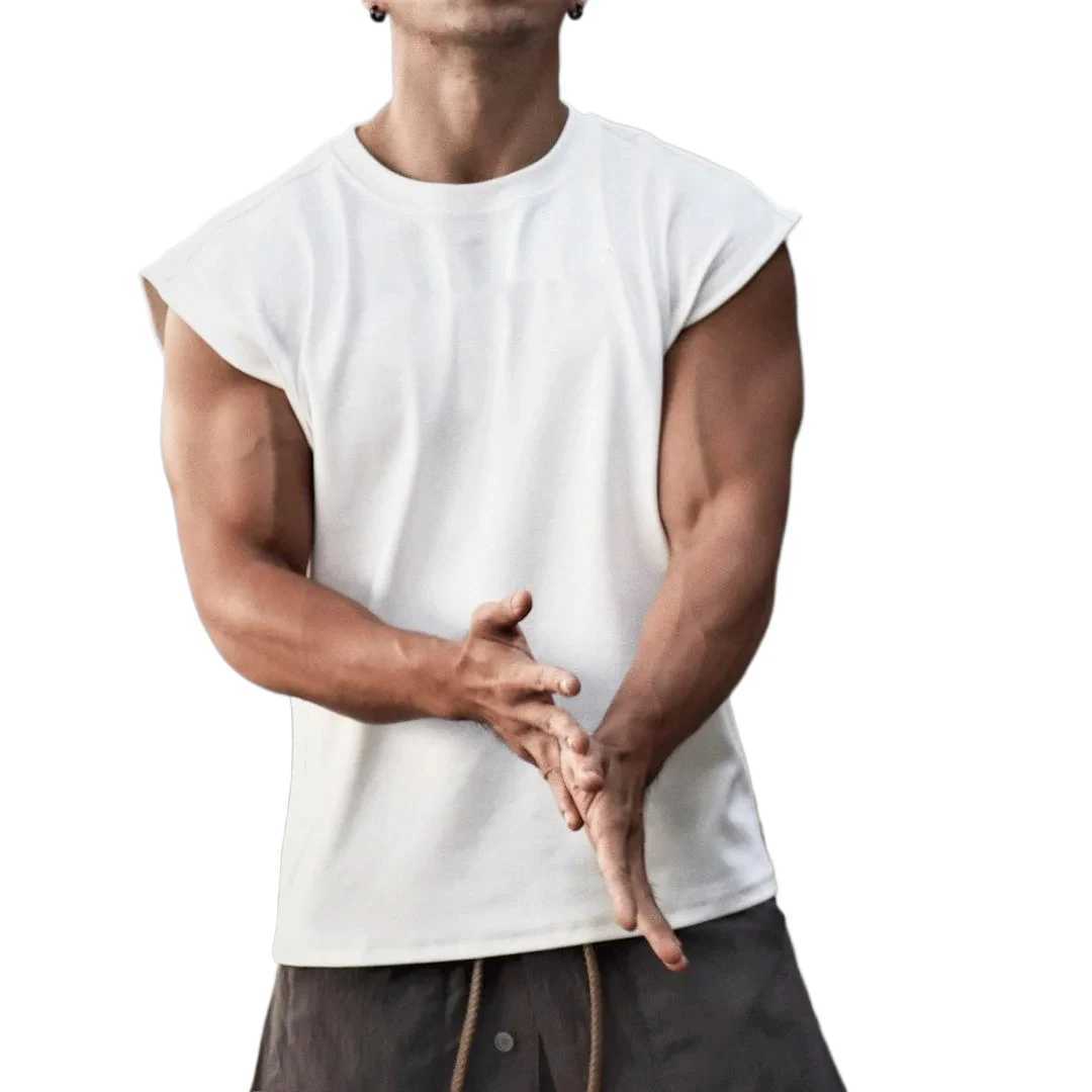 Men Tank Top Broad Shoulder Vest Casual Loose Mens Crop Top Workout Exercise Clothing Sleeveless ShirtXJ250506