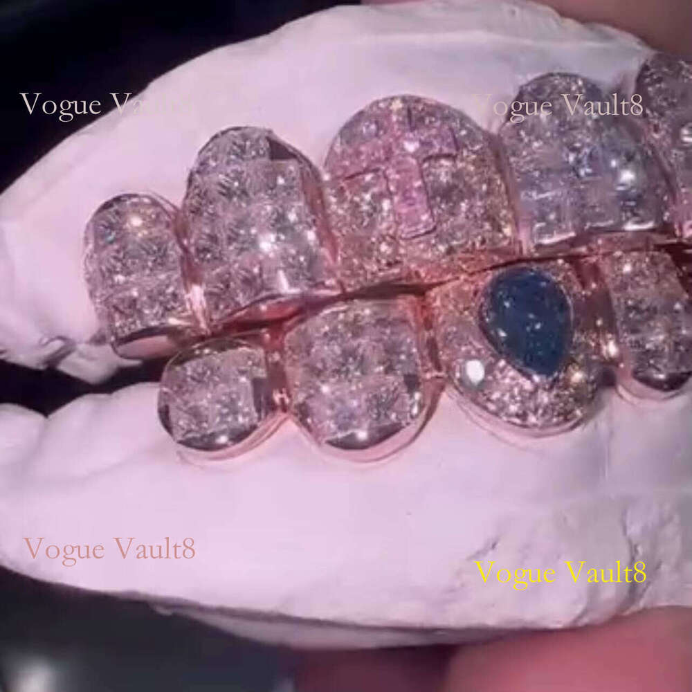 Hop Iced Out Invisible Setting Princess Cut Custom Solid Sier Rose Gold VVS Moissanite Dia Grillz