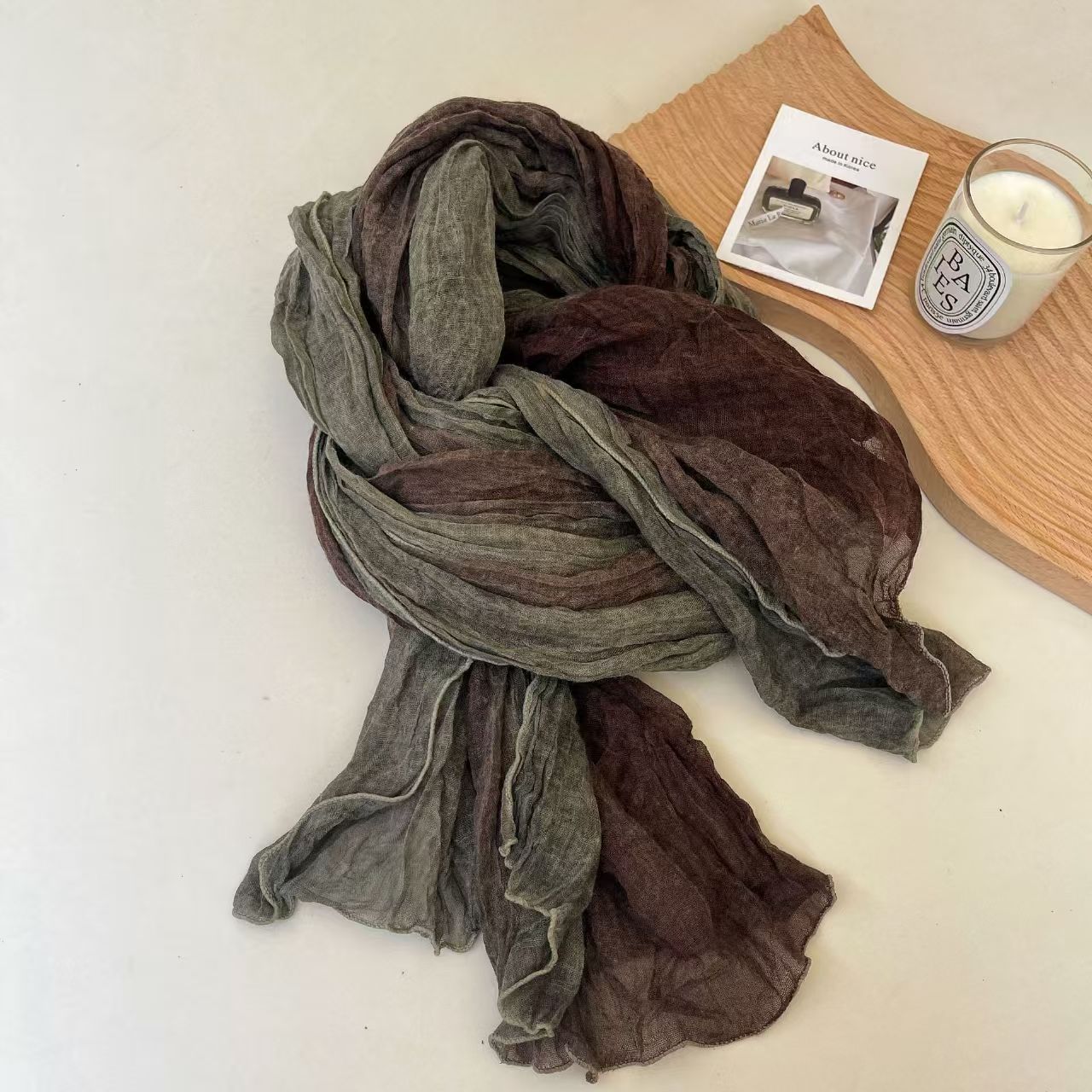 T639 cotton and linen shawl Korean style literary fresh retro color matching gradient color fashion all-match trendy pleated long scarf
