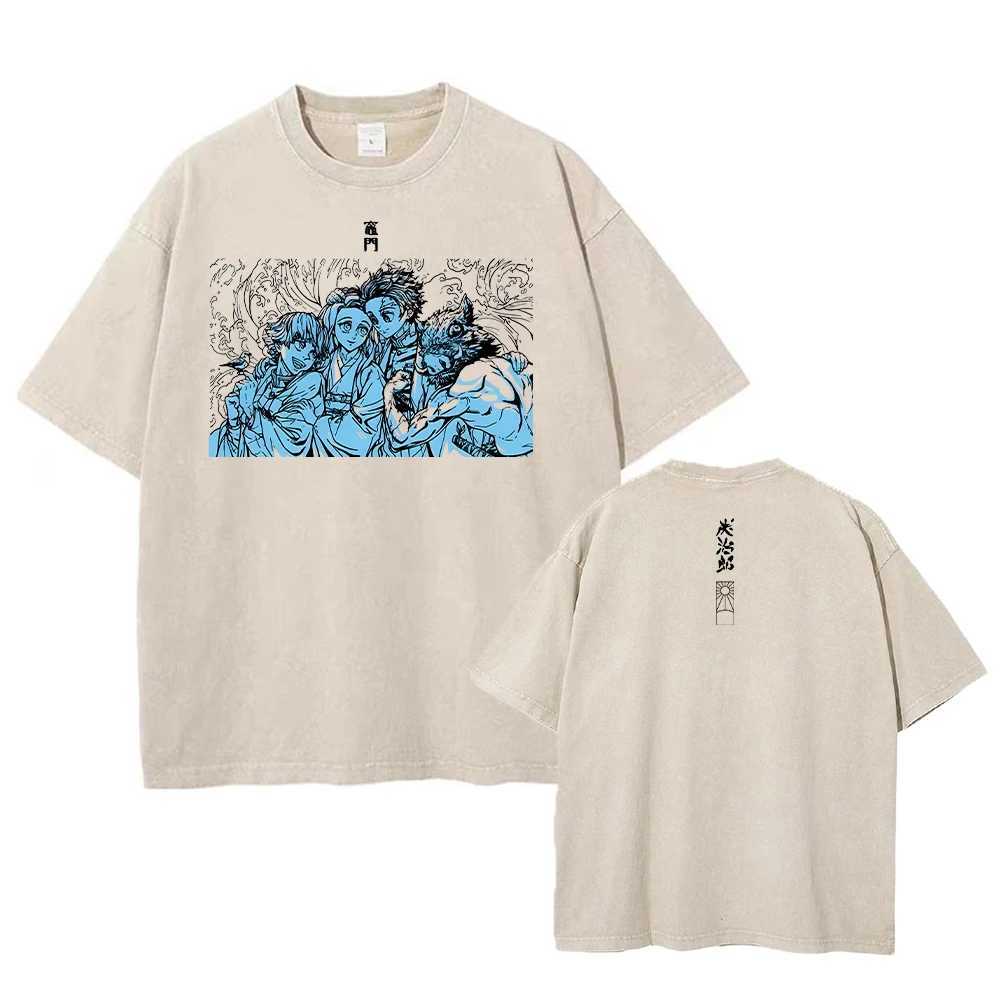 Haruku Demon Slayer Graphic Shirt Men Vintage Oversized Anime Washed T Shirts for Women Streetwear Summer Tees Tshirt