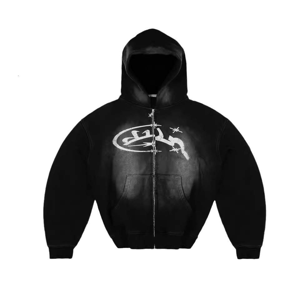 Sweatshirt print pattern long sleeved pullover hooded sweatshirt jacket trendy street y2k 240923